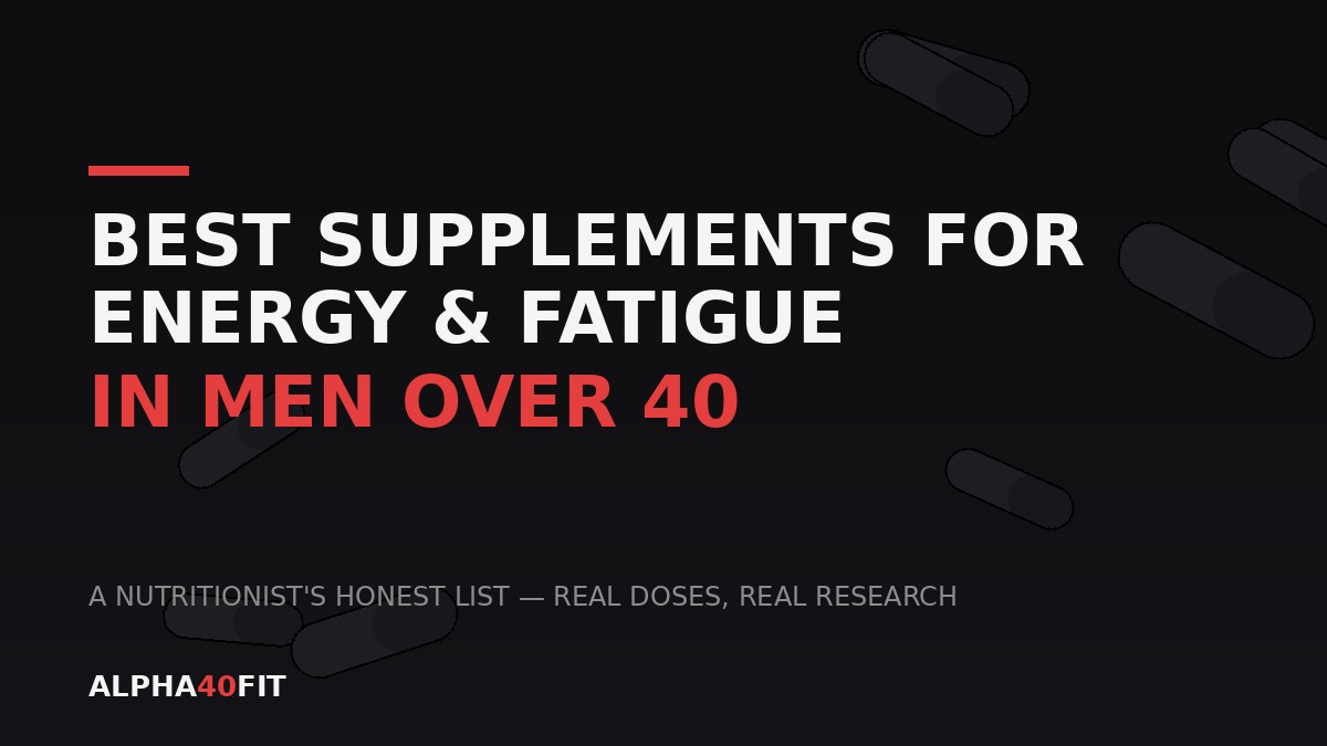 Supplement capsules for energy and fatigue in men over 40 on a dark surface