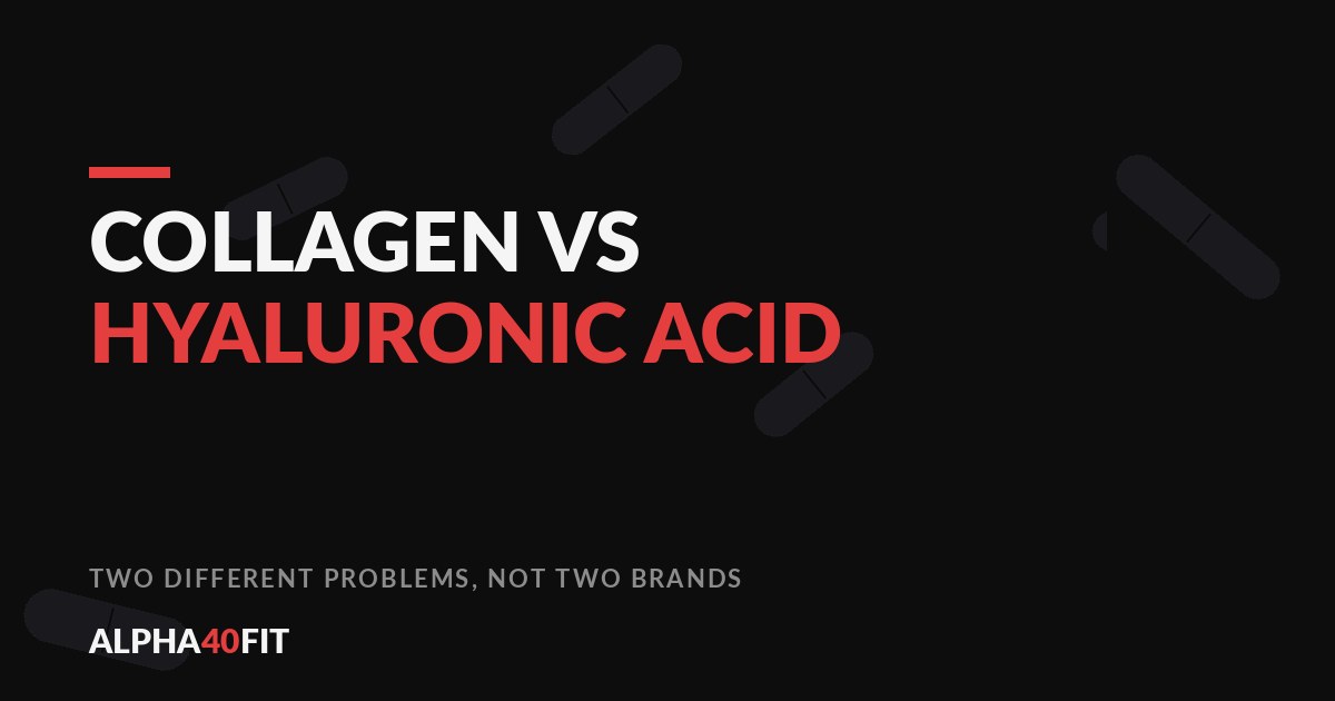 Collagen and hyaluronic acid supplements side by side on a dark surface